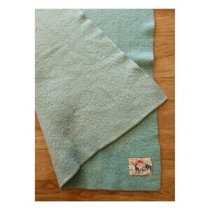 Vintage Aabe 100% Wool Blanket 41" x 78" Mint Green Made in Holland